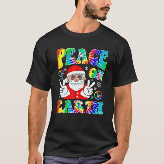 ヒッピー平和オンアースBohoクリスマスサンタクロースP Tシャツ (正面)