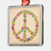 ヒッピー平和サイン花 メタルオーナメント (左)