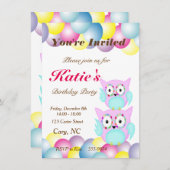 ヒッピー数々の色フローラフクロウ 招待状 (正面/裏面)