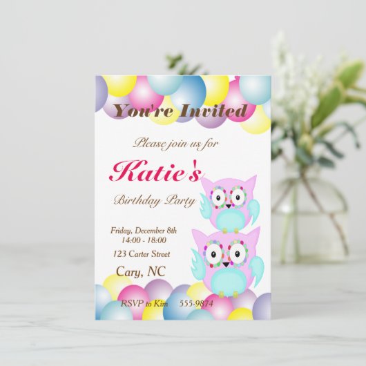 ヒッピー数々の色フローラフクロウ 招待状 (スタンド正面)