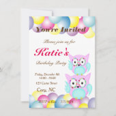 ヒッピー数々の色フローラフクロウ 招待状 (正面)