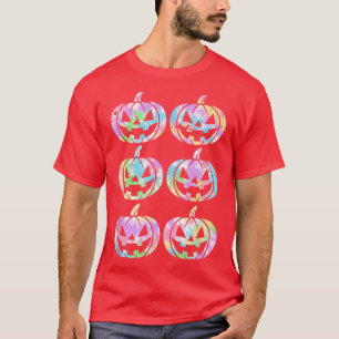ヒッピー絞り染めスタイルハッピーハローウィンパンプキンジャック Tシャツ