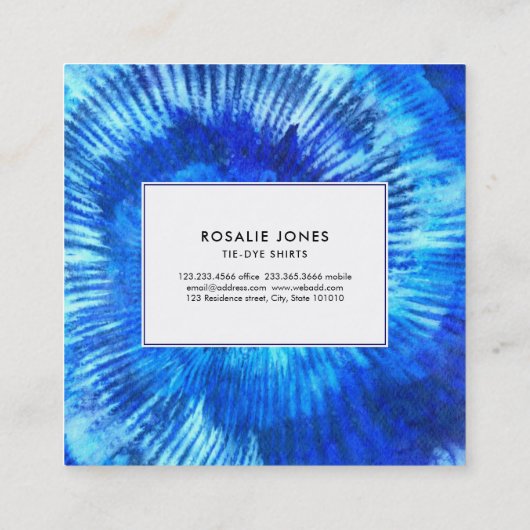 ヒッピー絞り染めパターン水色青モダン スクエア名刺 (裏面)