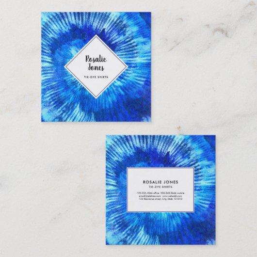 ヒッピー絞り染めパターン水色青モダン スクエア名刺 (正面/裏面)