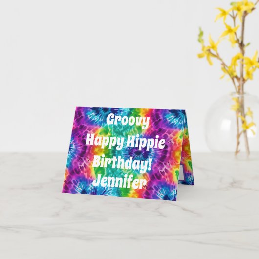 ヒッピー絞り染め誕生日カード カード (黄色い花)