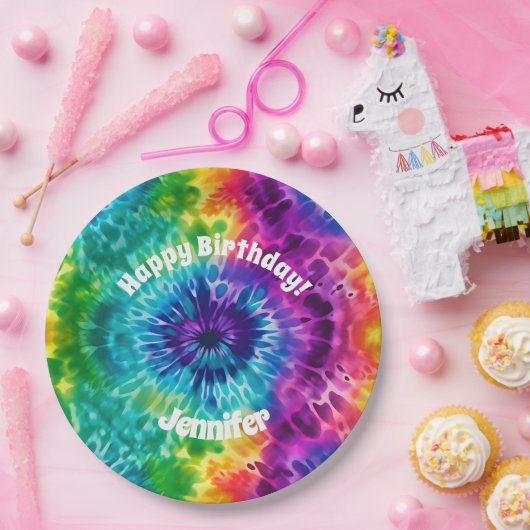 ヒッピー絞り染め誕生日紙プレート ペーパープレート (パーティー)