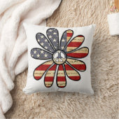 ヒッピー花パワー平和サインアメリカ国旗 クッション (ブランケット)