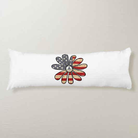 ヒッピー花パワー平和サインアメリカ国旗 ボディピロー (正面)