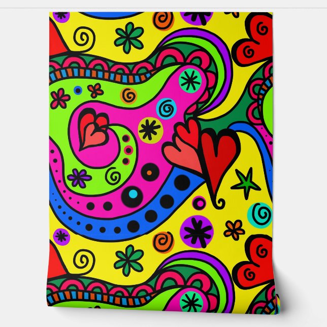 ヒッピー花レトロシームレス 壁紙 (ほどく)