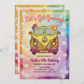 ヒッピー誕生日パーティーの招待とゲーム 招待状 (正面/裏面)