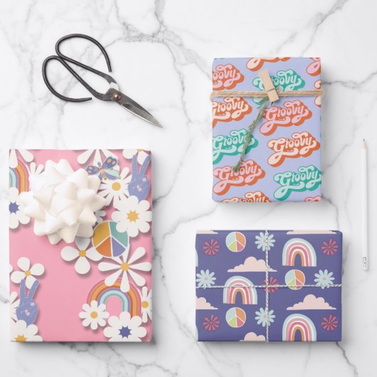 ヒッピー誕生日パーティーペリラッピング紙シート ラッピングペーパーシート (正面)