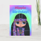 ヒッピー誕生日!紫のペイズリー、かわいい60年代のひよこ カード (正面)