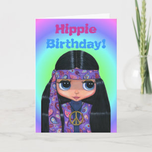 ヒッピー誕生日!紫のペイズリー、かわいい60年代のひよこ カード