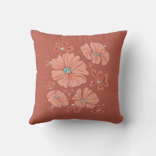 ヒッピー開花:抽象芸術レッドフラワーパワーアートワーク クッション (裏面)