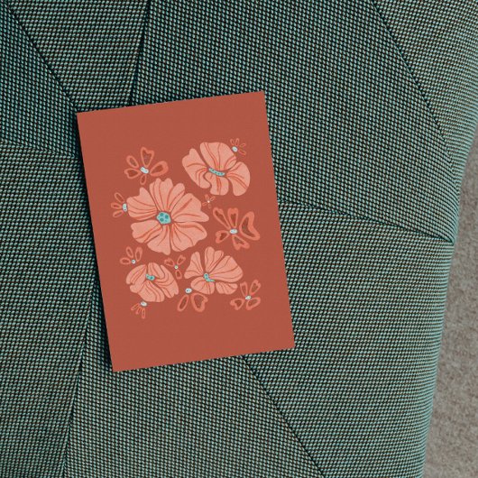 ヒッピー開花:抽象芸術レッドフラワーパワーアートワーク シーズンポストカード