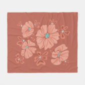 ヒッピー開花:抽象芸術レッドフラワーパワーアートワーク フリースブランケット (正面(横))