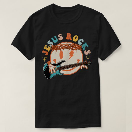 ヒッピー顔イエズロック信教クリスチャン信義資金 Tシャツ (デザイン正面)