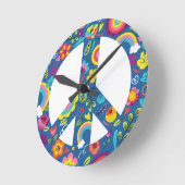 ヒッピー60sボホーピースサイン ラウンド壁時計 (傾斜)