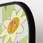 ヒッピー70s熱狂するスマイルサイケデリックトリップ(幻覚体験)のような ピックルボールラケット (左詳細)