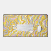 ヒッピー70s緑の大理石の液体スワールBohoパターン デスクマット (キーボード&マウス)