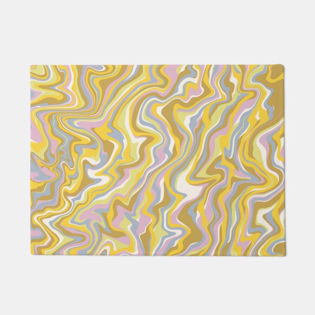 ヒッピー70s緑の大理石の液体スワールBohoパターン ドアマット (正面)