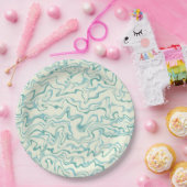 ヒッピー70s青い大理石液体スワールBohoパターン ペーパープレート (パーティー)