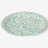 ヒッピー70s青い大理石液体スワールBohoパターン ペーパープレート (アングル)