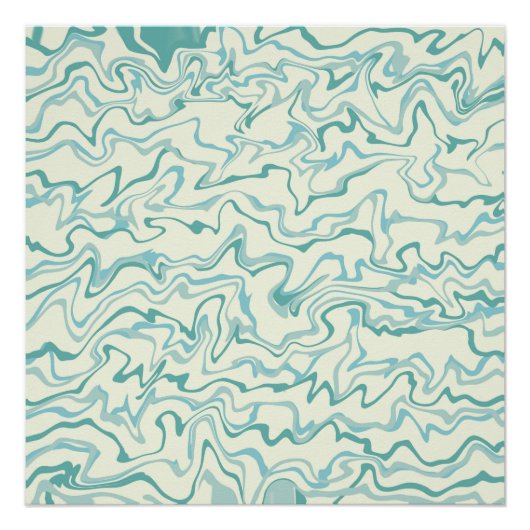 ヒッピー70s青い大理石液体スワールBohoパターン ポスター (正面)