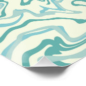 ヒッピー70s青い大理石液体スワールBohoパターン ポスター (コーナー)