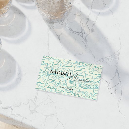 ヒッピー70s青い大理石液体スワールBohoパターン 名刺