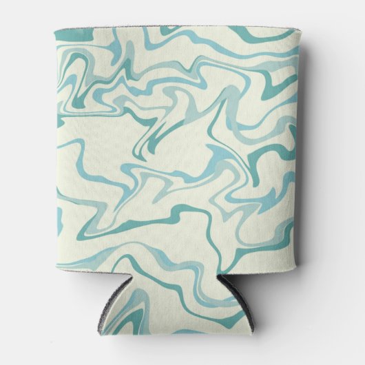 ヒッピー70s青い大理石液体スワールBohoパターン 缶クーラー (正面)