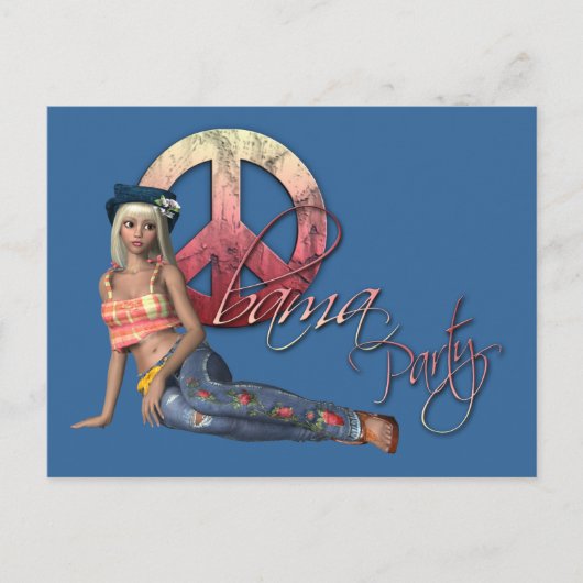 ヒッピー・オバマパーティの招待状 ポストカード (正面)