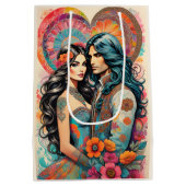 ヒッピー・カップルとサイケデリックハート ミディアムペーパーバッグ (裏面)