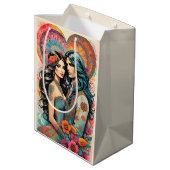 ヒッピー・カップルとサイケデリックハート ミディアムペーパーバッグ (裏面アングル)
