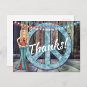 ヒッピー・ガールと平和のサイン感謝してい!サンキュー ポストカード (正面/裏面)