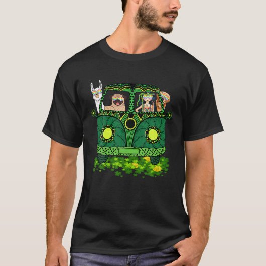 ヒッピー・ガール・St patricks dayRVバスと犬の平和 Tシャツ (正面)
