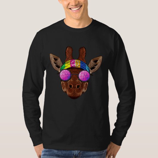ヒッピー・キリン愛の平和サイン70sヒッピー動物 tシャツ (正面)