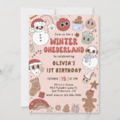 ヒッピー・クリスマスウィンターオネダーランド1歳の誕生日 招待状 (正面)