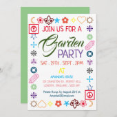 ヒッピー シックに装飾されたガーデンパーティー 招待状 (正面/裏面)
