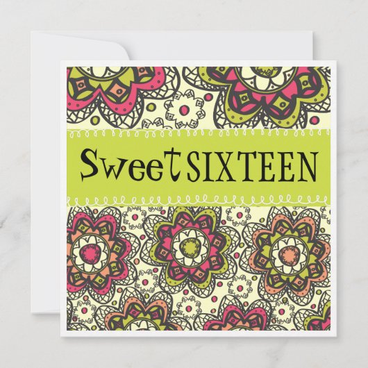 ヒッピー·チャック·トータル·レトロ·スイート16バースデー·パーティー 招待状 (正面)