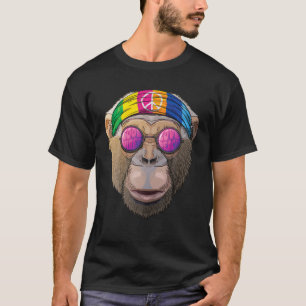 ヒッピー・チンパンジー・ラブピース・サイン70Sヒッピー・チンプ Tシャツ