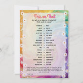 ヒッピー・バースデー・パーティーの招待状とゲーム 招待状 (裏面)