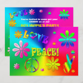 ヒッピー・パーティーの招待状（1960年代）- 鮮やかな色彩 招待状 (正面/裏面)