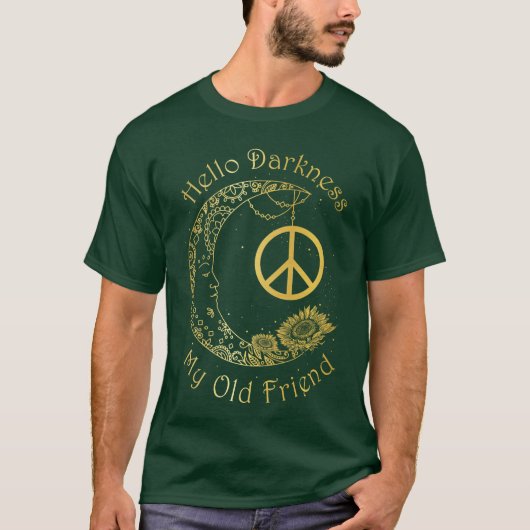 ヒッピー ビンテージ こんにちは暗闇古き友よ Tシャツ (正面)