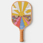 ヒッピー"ピックボール"サンセットカラフルレトロカスタム ピックルボールラケット (正面)