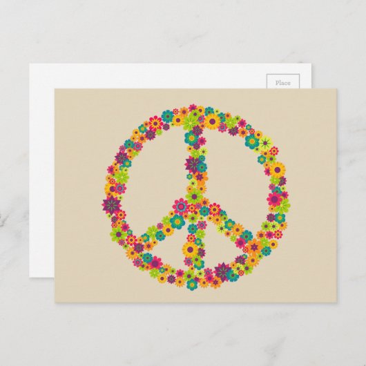 ヒッピー ピースサイン 花 ポストカード (正面/裏面)