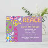 ヒッピー、ピースサイン、60年代テーマ、パーティー招待状 招待状 (スタンド正面)