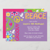 ヒッピー、ピースサイン、60年代テーマ、パーティー招待状 招待状 (正面/裏面)