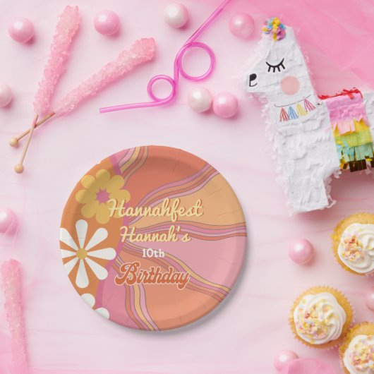 ヒッピー・フラワー・パワー70s 60s誕生日パーティー ペーパープレート (パーティー)