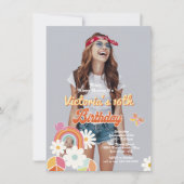 ヒッピー・フラワー・パワー・フォト70s 60s誕生日パーティー 招待状 (正面)